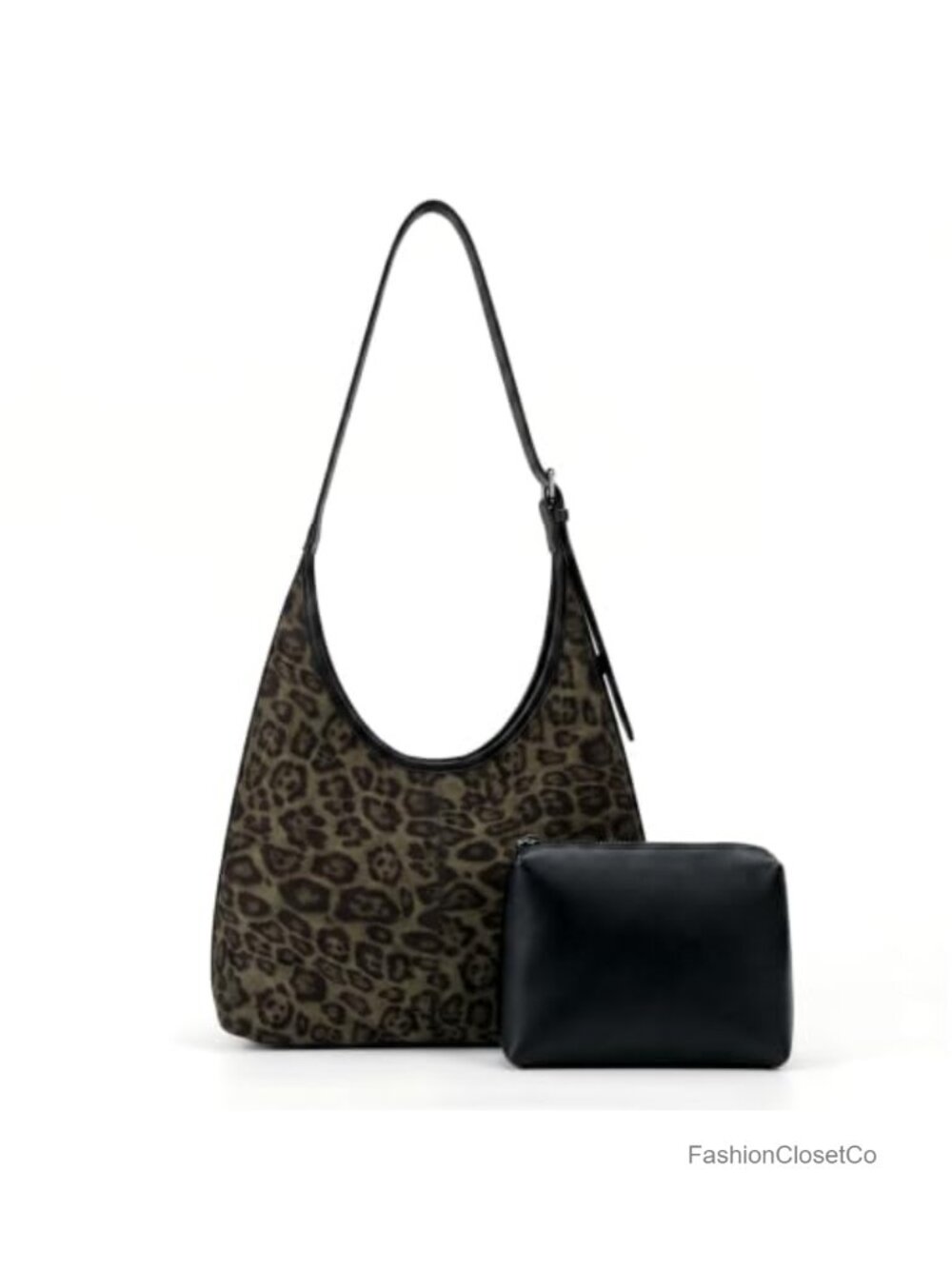 Faux Suede Leopard Handbag Large Slouchy Crescent Shoulder Bag